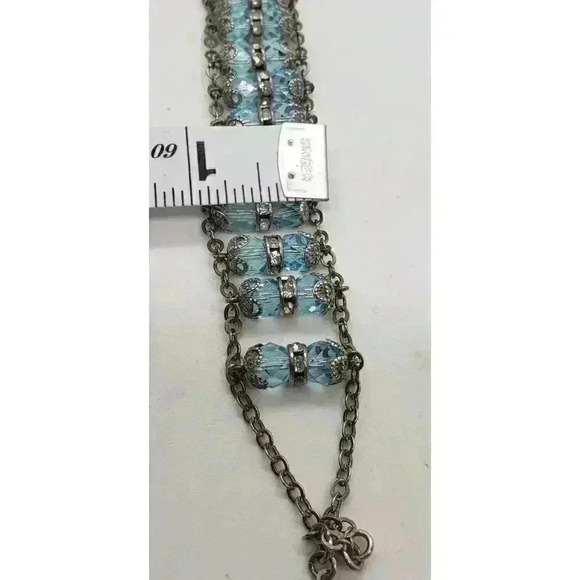 Vintage Ladder Bracelet 925 Sterling Silver Blue Crystal Clear Rhinestone Wide - Picture 11 of 12